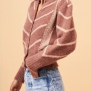 Rouje Tina Brown and Cream Striped Cardigan sweater